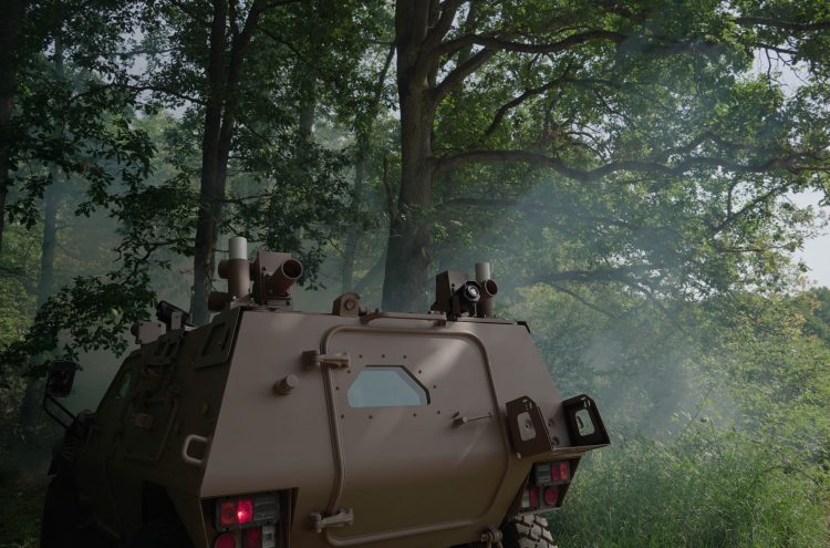 PeriSight Top Attack integrated on an armored vehicle – 360° passive infrared anti-drone detection system