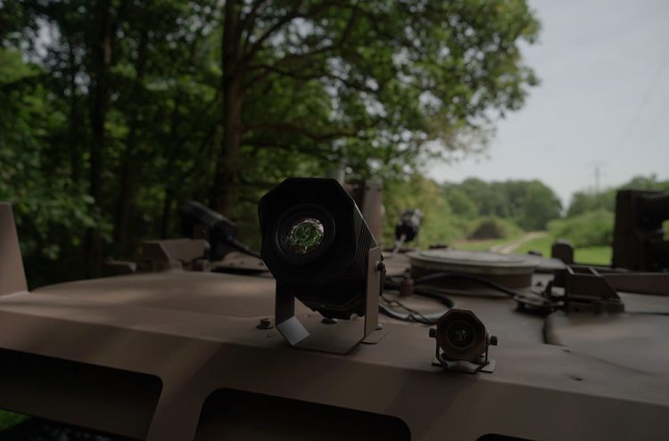 PeriSight Top Attack CamSight thermal sensor module mounted on an armored vehicle rooftop in operational environment